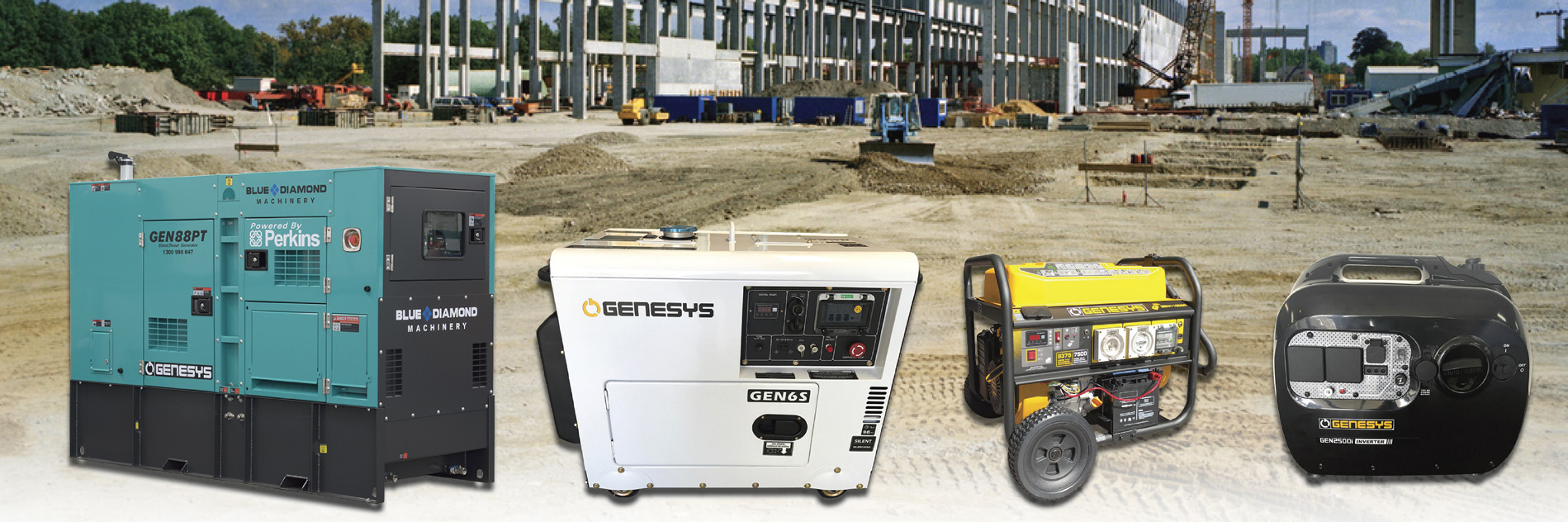 various generator types and sizes in construction site